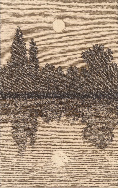 Kuunvalo järven yllä. Kuva "Lineaarinen perspektiivi", levy IV tekijältä Christoffer Wilhelm Eckersberg