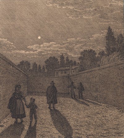 Kuunvalo tien päällä. Kuva "Lineaarinen perspektiivi", levy IV tekijältä Christoffer Wilhelm Eckersberg