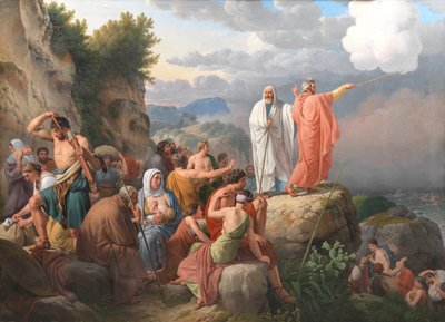 Mooses saa Punaisenmeren palaamaan ja faraon armeija tulvii tekijältä Christoffer Wilhelm Eckersberg