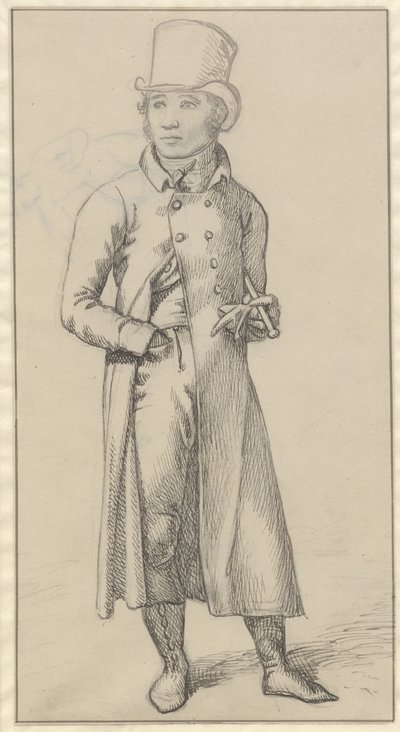 Muotokuva seisovasta miehestä keppi vasemman käsivartensa alla tekijältä Christoffer Wilhelm Eckersberg