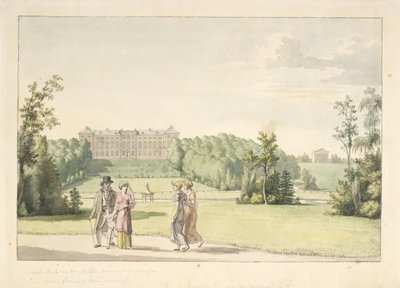 Näkymä Frederiksbergin puutarhasta linnan ja Apisin temppelin luona tekijältä Christoffer Wilhelm Eckersberg