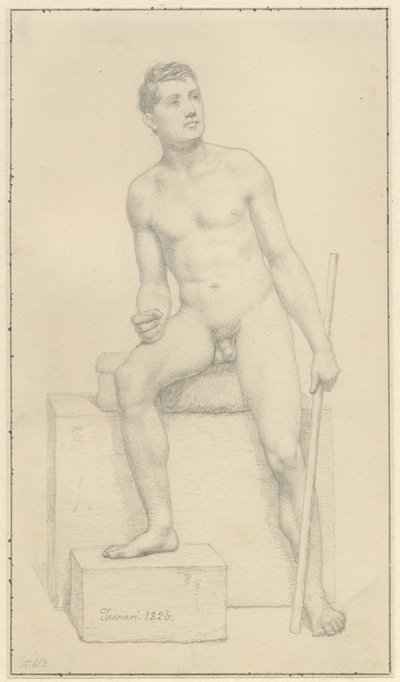 Istuva alaston miesmalli. tekijältä Christoffer Wilhelm Eckersberg
