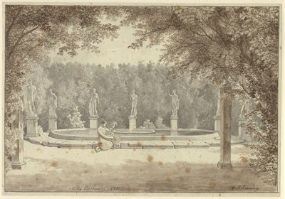Suihkulähde Palazzo Barberinin puutarhassa Roomassa tekijältä Christoffer Wilhelm Eckersberg