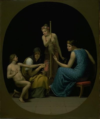 Parcae: Clotho, Lachesis ja Atropos pyörittävät elämän lankaa tekijältä Christoffer Wilhelm Eckersberg