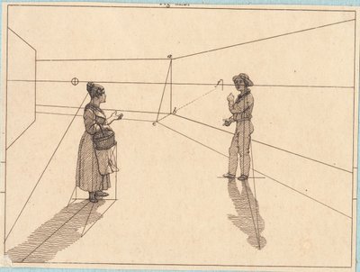 Dues figures en una construcció geomètrica. Il·lustració per a "Perspectiva lineal", Làmina IV finès tekijältä Christoffer Wilhelm Eckersberg