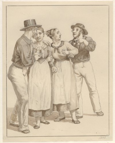 Kaksi merimiestä hoitaa paria tyttöä. tekijältä Christoffer Wilhelm Eckersberg