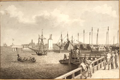 Näkymä Langelinieltä kohti Nyholmia, t.h. laivaston vuokraa tekijältä Christoffer Wilhelm Eckersberg