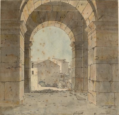 Näkymä pohjoiseen yhdestä Rooman Colosseumin toisen kerroksen kaarista tekijältä Christoffer Wilhelm Eckersberg