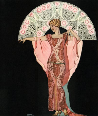 Coles Phillipsin Art Deco -kauneus tuulettimen kanssa tekijältä C. Coles Phillips