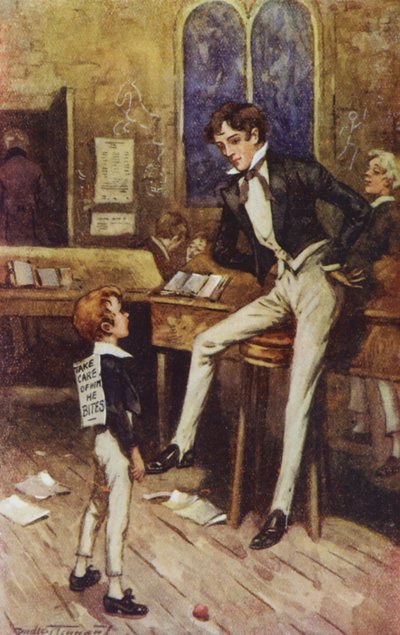Charles Dickensin David Copperfield -teoksen kuvitus (värilitografia). tekijältä C. Dudley (after) Tennant