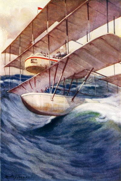 Tulevaisuuden lentokone (värilitho) tekijältä C. Dudley Tennant