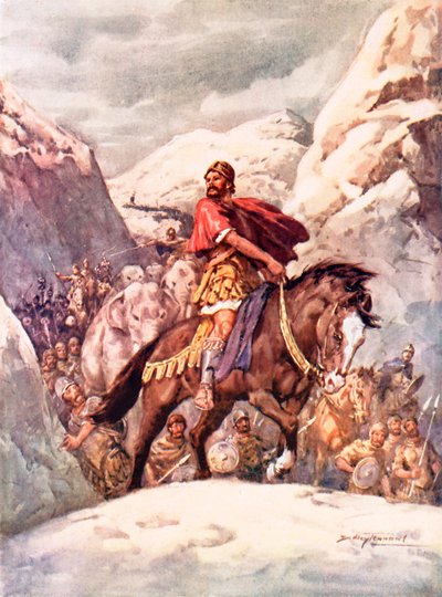 Hannibal ylittää mahtavat Alpit (väri litho) tekijältä C. Dudley Tennant
