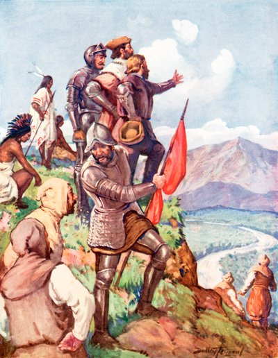 Jacques Cartier vaatii Kanadaa Ranskalle (värilitho) tekijältä C. Dudley Tennant