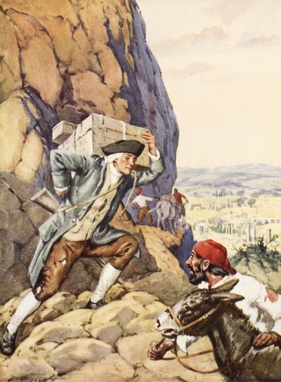 James Bruce auttaa tyhmää seuraajaansa (litho) tekijältä C. Dudley Tennant