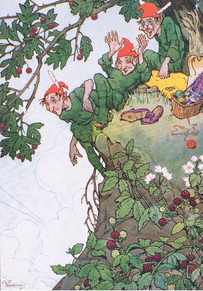 Seikkailu kallion laella, My Magazine, pub.1922 (väri litho) tekijältä C. E. B. Bernard