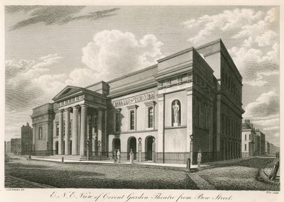 Lontoon Covent Garden Theatren koillisnäkymä Bow Streetiltä tekijältä C. John Mayle Whichelo