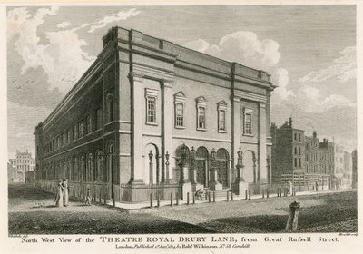 Länsinäkymä Theatre Royalille, Drury Lane, Lontoo, Great Russell Streetiltä tekijältä C. John Mayle Whichelo