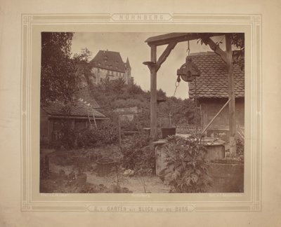 Heidelberg - Näkymä linnalle puutarhasta, n. 1870 (albumipainatus korttitelineessä) tekijältä C. M. Eckert
