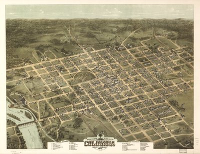 Lintuperspektiivistä Columbian kaupunkiin Etelä-Carolinassa 1872. tekijältä C. N. Drie