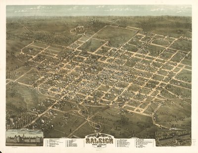 Lintuperspektiivistä Raleighin kaupunkiin Pohjois-Carolinassa 1872. tekijältä C. N. Drie
