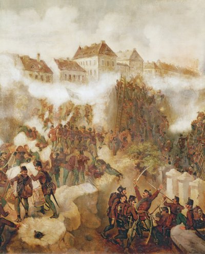 Unkarin kapinallisten valloitus Budan linnoituksen takaisin 21. toukokuuta 1849 tekijältä C. Wemik
