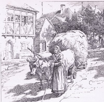 Härkien vetämät kärryt jyrisivät hiljaisilla kaduilla , The Child of the Air -pub.by Duckworth tekijältä C. Wilhelm