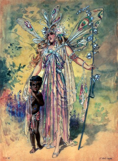 Titania, juhannusyön unelman pukusuunnittelu, R. Courtneidgen tuotanto Princes-teatterissa, Manchesterissa tekijältä C. Wilhelm
