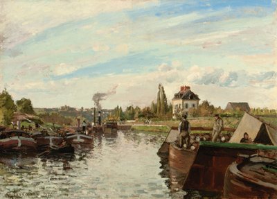 Proomu Seinen varrella Bougivalissa, 1871 tekijältä Camille Jacob Pissarro