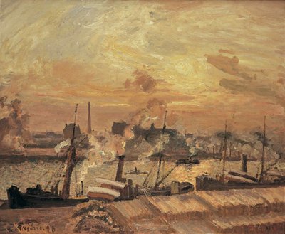 Puun purku, Quai de la Bourse, auringonlasku, 1898. tekijältä Camille Jacob Pissarro