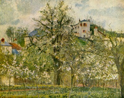 Keittiö-puutarha, jossa on kukkivia hedelmäpuita, 1877, 1939. tekijältä Camille Jacob Pissarro