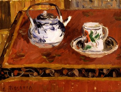 Asetelma, kuppi ja teekannu, 1899. tekijältä Camille Jacob Pissarro