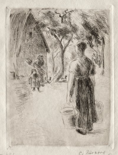 Talonpoikanainen kantoi kauhoja, 1889. tekijältä Camille Jacob Pissarro