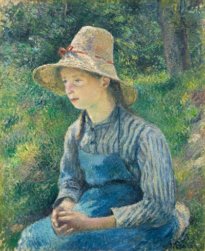 Talonpoikaistyttö olkihattu päässä, 1881 tekijältä Camille Jacob Pissarro