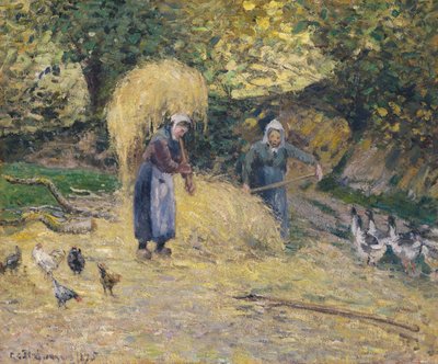 Talonpoikien olkia heiluttavat, Montfoucault, 1875 tekijältä Camille Jacob Pissarro