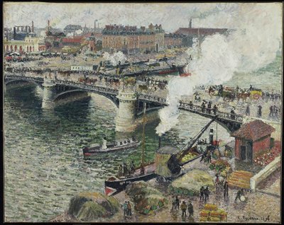 Pont Boieldieu Rouenissa, kostea sää, 1896 tekijältä Camille Jacob Pissarro