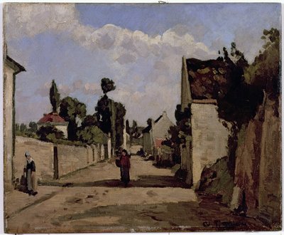 Rue de lHermitage, Pontoise, n. 1867 (öljy kankaalle asennettuna paneeliin) tekijältä Camille Jacob Pissarro