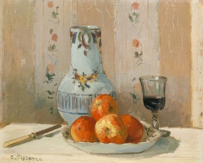 Asetelma omenoiden ja kannun kanssa. 1872 tekijältä Camille Jacob Pissarro