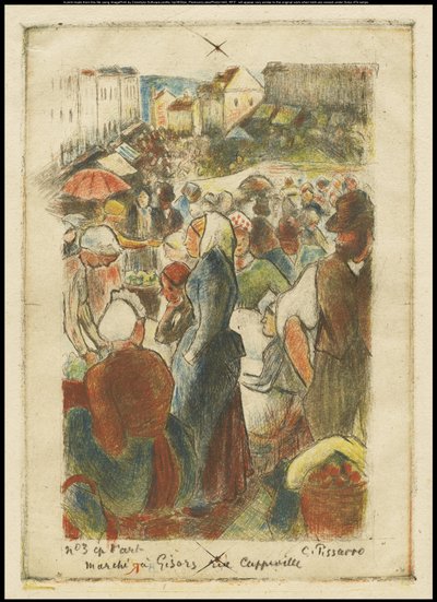 Gisorsin markkinat, Rue Cappeville, n. 1894 tekijältä Camille Jacob Pissarro