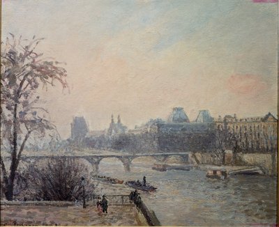 Seine ja Louvre (öljy kankaalle tekijältä Camille Jacob Pissarro