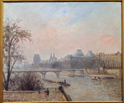 Seine ja Louvre vuonna 1903 Camille Pissarron (1830-1903) maalaus 1903 Su. 0,46x0,55 m Pariisi, musee d
