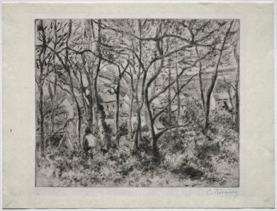 Metsäinen maisema LHermitagessa, Pontoisessa, 1879. tekijältä Camille Jacob Pissarro