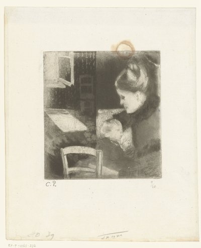 Hoitava nainen Enfant têtant sa mère tekijältä Camille Jacob Pissarro