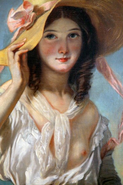 Nuori tyttö kukilla, 1843 tekijältä Camille Joseph Etienne Roqueplan