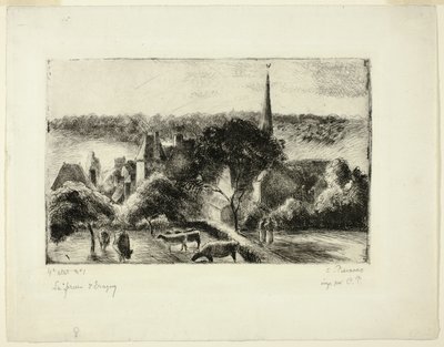 Kirkko ja maatila Éragnyssa tekijältä Camille Pissarro