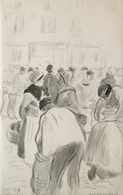 Markkinoiden koostumustutkimus Pontoisessa, 1881 tekijältä Camille Pissarro