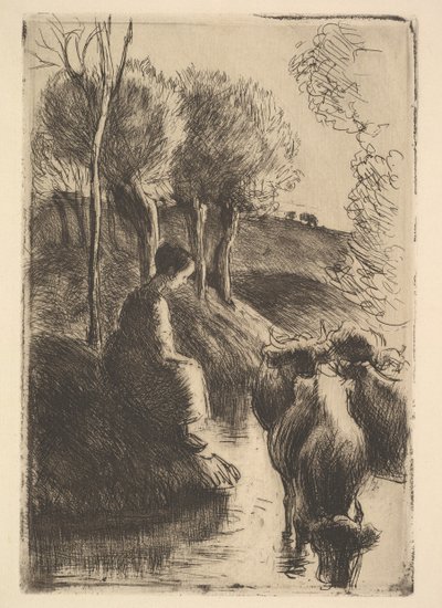 Cowherd Waters Edgessä, 1890. tekijältä Camille Jacob Pissarro