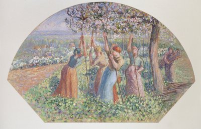 Suunnittelu tuulettimelle: Herneenpiiput, 1890 tekijältä Camille Pissarro