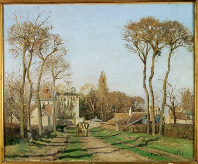 Voisinsin kylän sisäänkäynti, Yvelines (öljy kankaalle) (öljy kankaalle) tekijältä Camille Pissarro