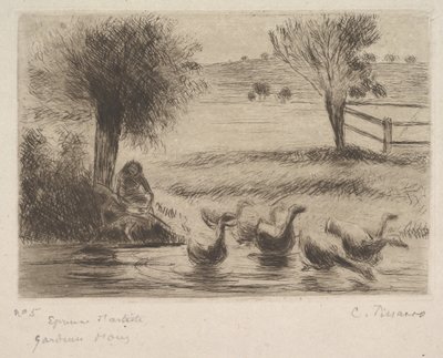 Hanhentyttö, 1888. tekijältä Camille Jacob Pissarro