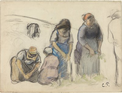 Herneenkorjuukoneet [recto], n. 1880. tekijältä Camille Pissarro